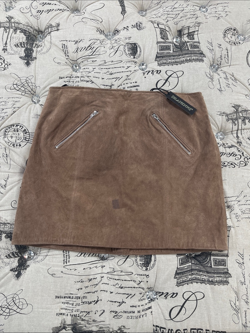 Blank NYC Brown Suede Mini Skirt with Zip Pockets